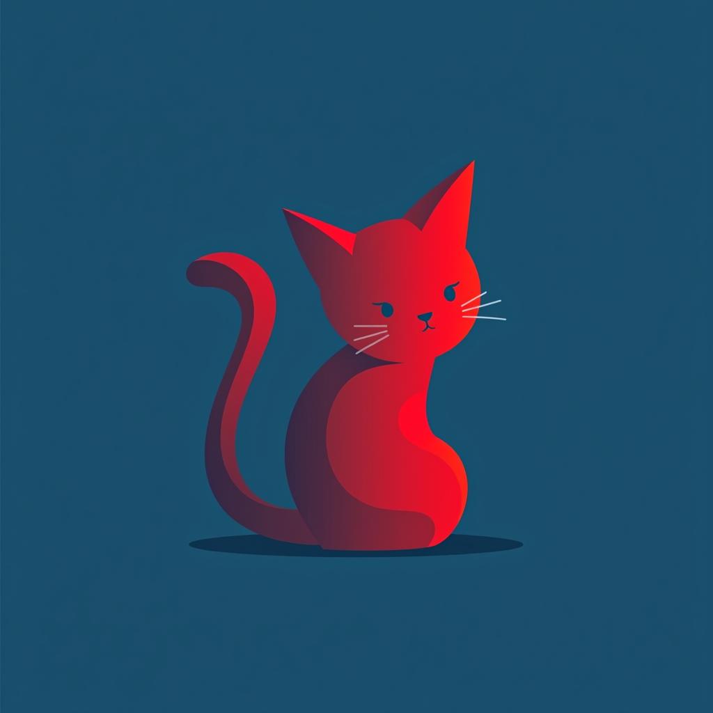  design a logo, logo minimaliste d'un chat, fond bleu et rouge