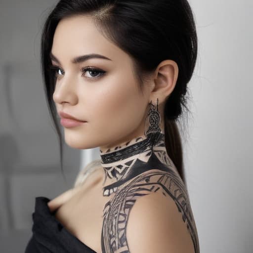 Maya women black and white tattoo