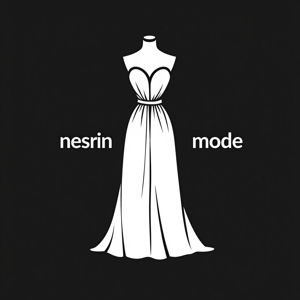  design a logo, in a minimalism style. nesrin mode hintergrund schwarz schrift weiß neben ein gezeichnetes langes kleid , with the text 'nesrin mode '.