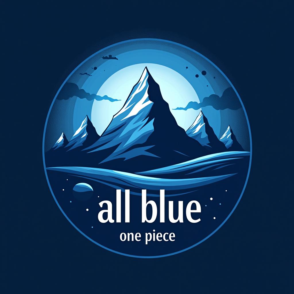  design a logo, la planete terre avec les aiguilles nord sud est ouest dans l’univers one piece., with the text 'all blue'.