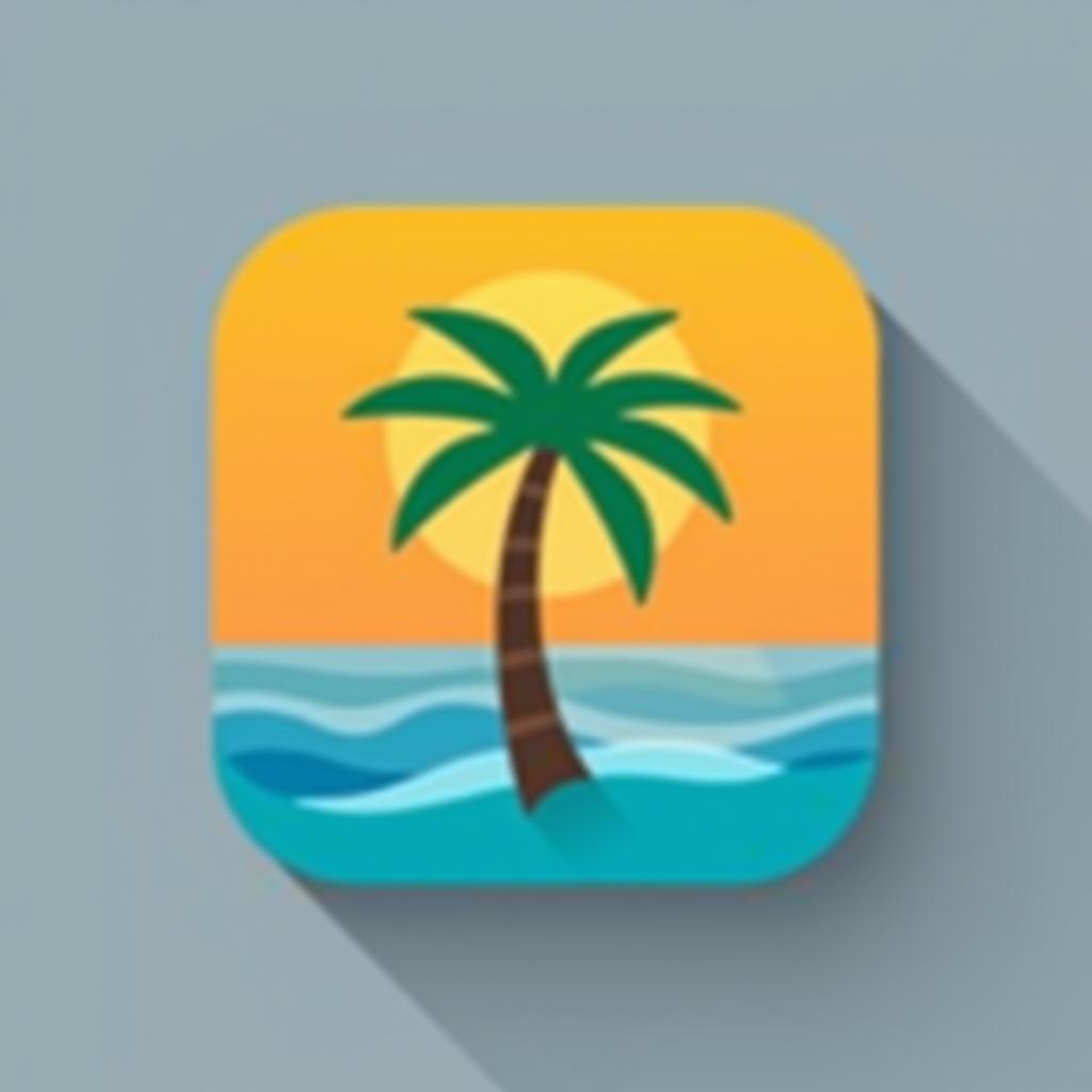  design a logo, rounded edges square mobile app logo design, flat vector, minimalistic, icon of a palm tree in the ocean