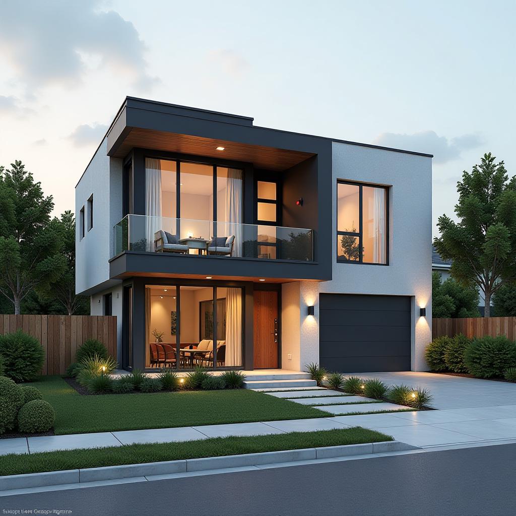  .generate a photorealistic image of a modern architectural home exterior