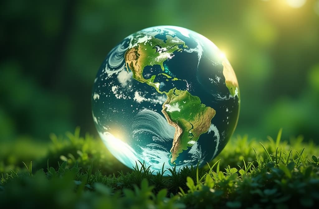  glowing glass planet earth on green natural background, ecology concept ar 3:2 {prompt}, maximum details