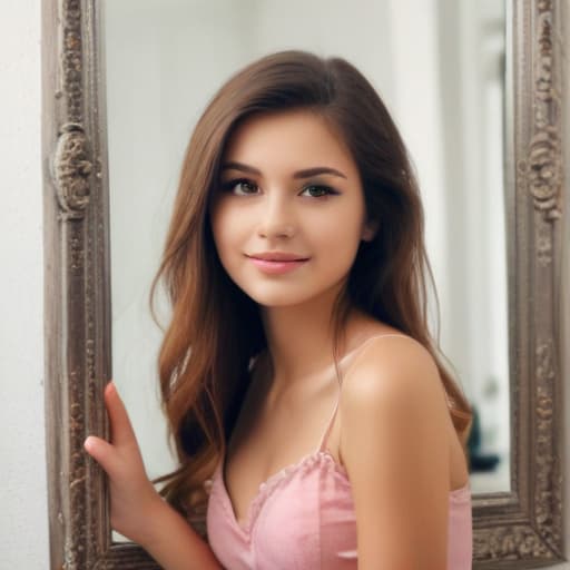 Beautiful girl looking in mirror