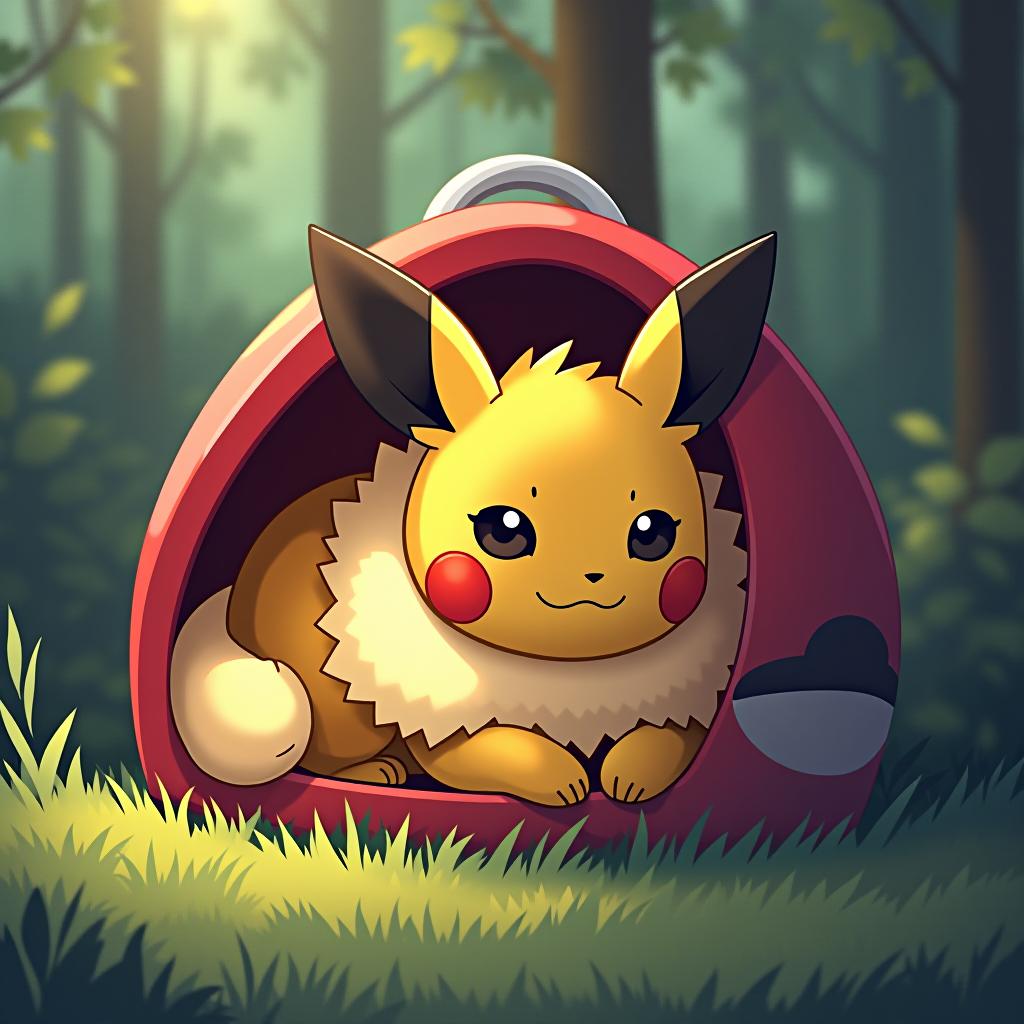  yamper resting inside a pokeball