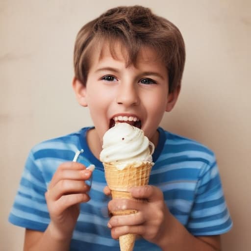 generate an image of a boy eating an ice cream