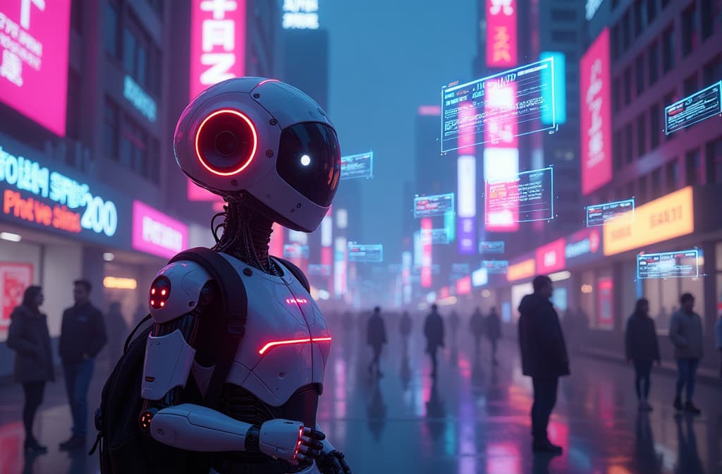  "create an imaginative digital artwork that depicts a friendly, futuristic chatbot in a vibrant tech themed environment. the chatbot is represented as a glowing, interactive orb surrounded by floating holographic screens filled with colorful data streams and chat bubbles. in the background, visualize a bustling cityscape with neon lights and people engaging with various devices, highlighting the theme of connectivity and communication. the atmosphere should convey a sense of freedom and accessibility, with a bright, welcoming color palette." hyperrealistic, full body, detailed clothing, highly detailed, cinematic lighting, stunningly beautiful, intricate, sharp focus, f/1. 8, 85mm, (centered image composition), (professionally color graded), ((bright soft diffused light)), volumetric fog, trending on instagram, trending on tumblr, HDR 4K, 8K