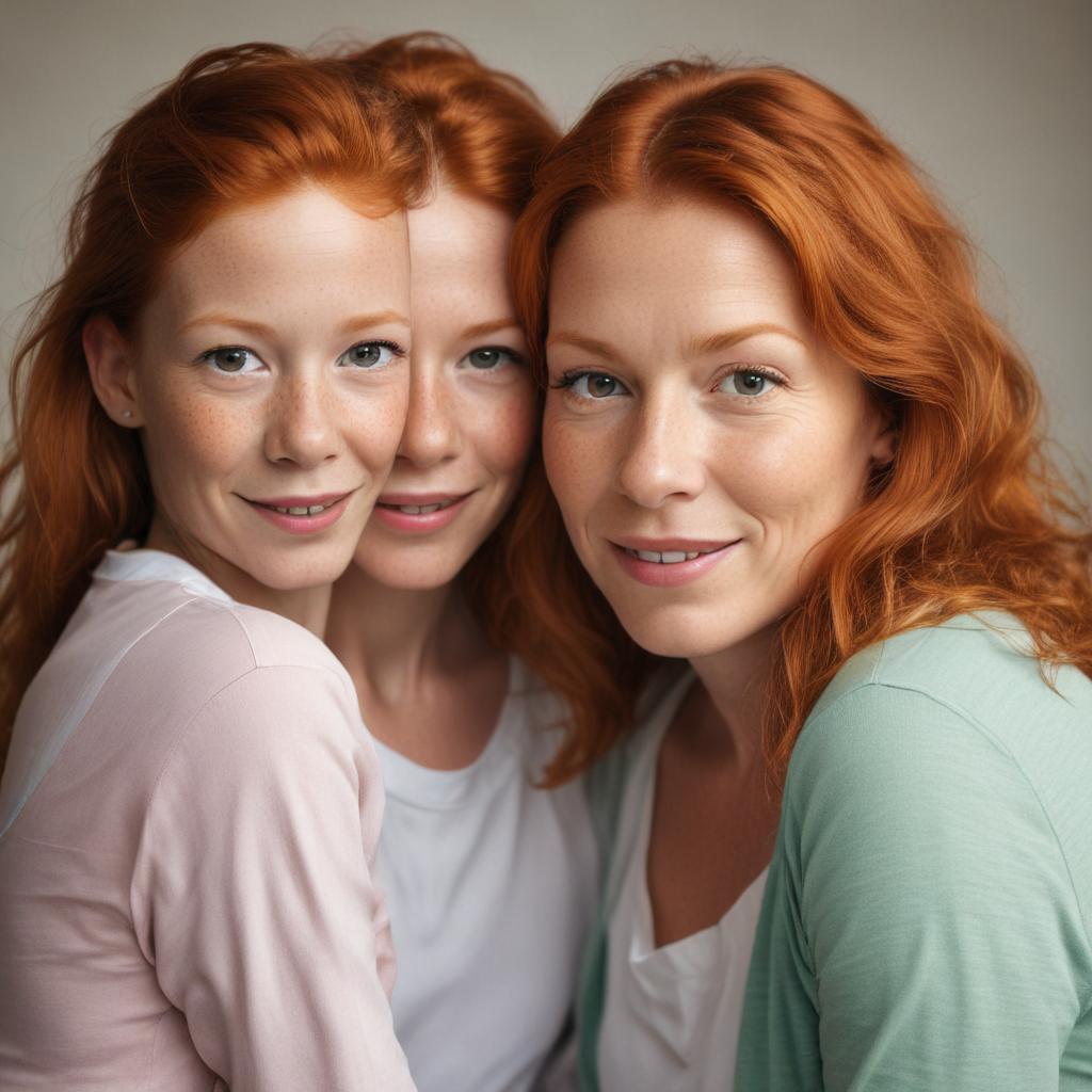 middle aged ginger woman with two tween daughters