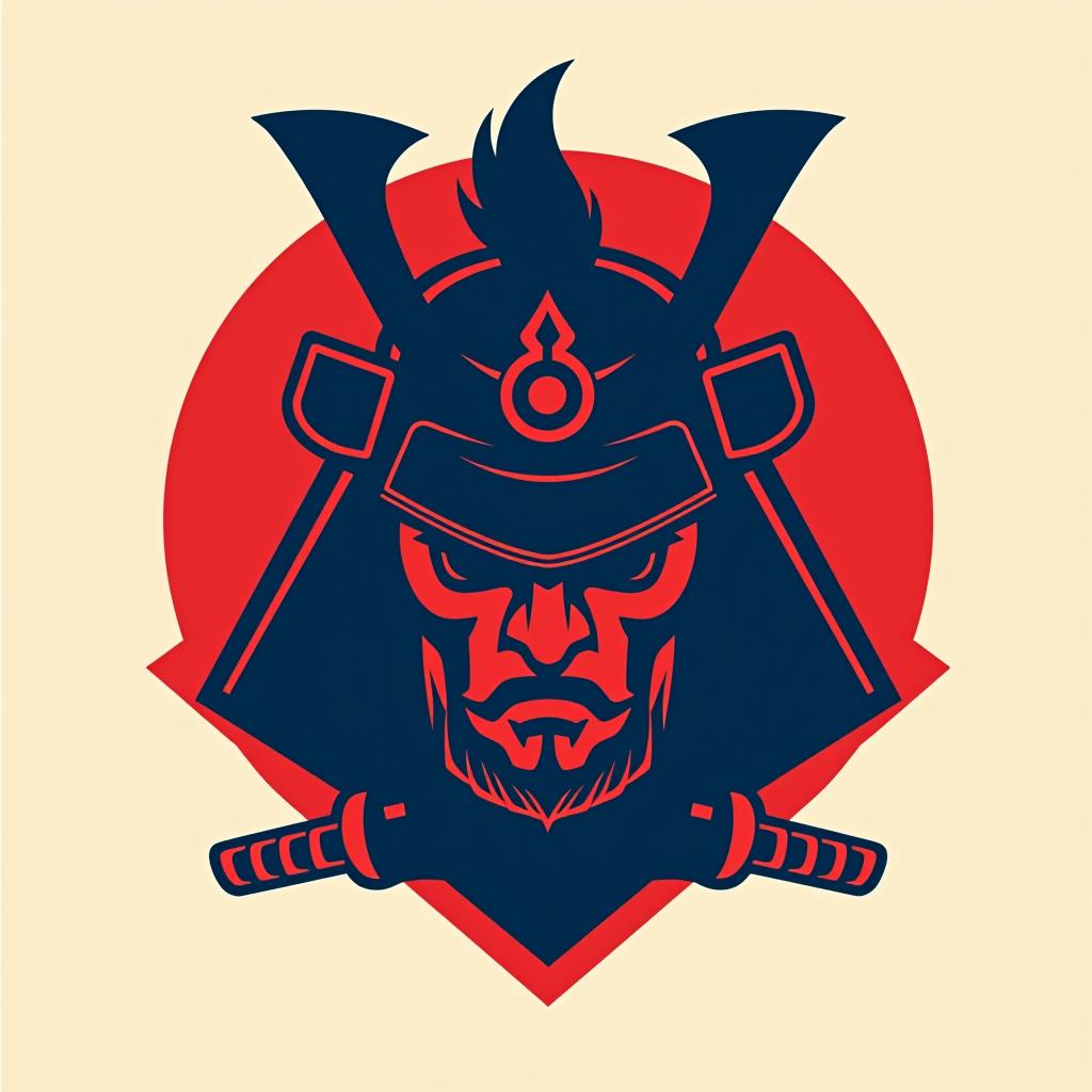  design a logo, emblem logo, with the written text ‘blade’, samurai theme, red and blue.