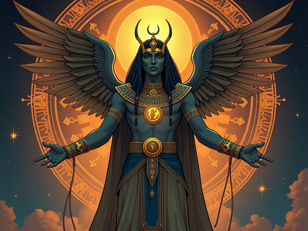  a cosmic architect, altering the fabric of existence, symbols and energy shifting, aura of visionary alignment. the style is digital art illustration / modern comic book / mysterious occult, symbolic, esoteric vibe,high detail on character design, incorporating ancient egyptian symbology and attire.