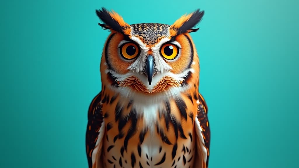  owl on turquoise background wearing colourful