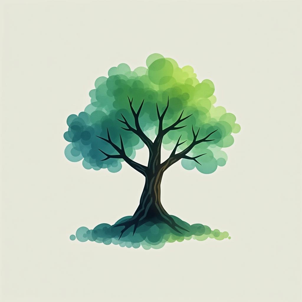  design a logo, watercolor style, logo of a tree, green and blue