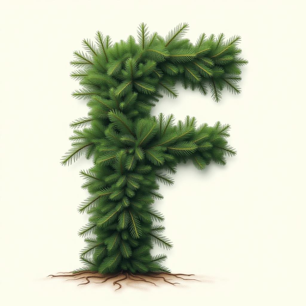  the letter f made from half of a fir tree in the graphic.