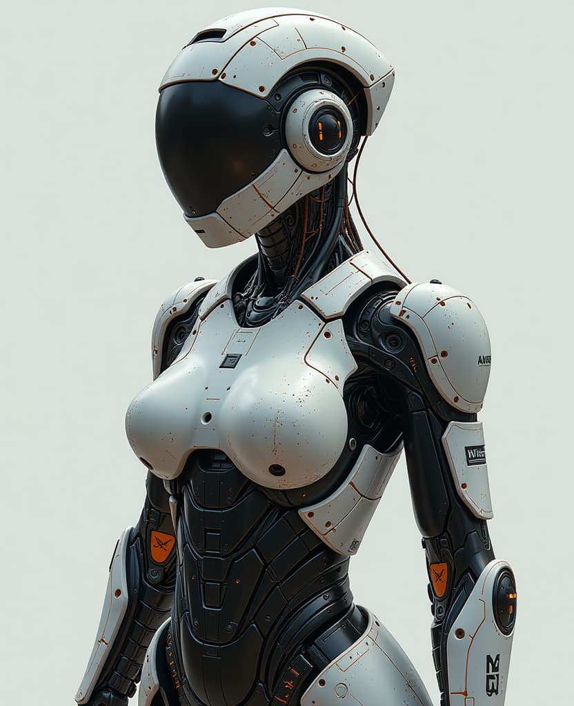  concept art female, woman robot cyborg,corporate model,manufacturer logos, complex detailed mechanical parts, glossy hard steel, scifi materials,advanced electronics, cyberpunk scene, . digital artwork, illustrative, painterly, matte painting, highly detailed