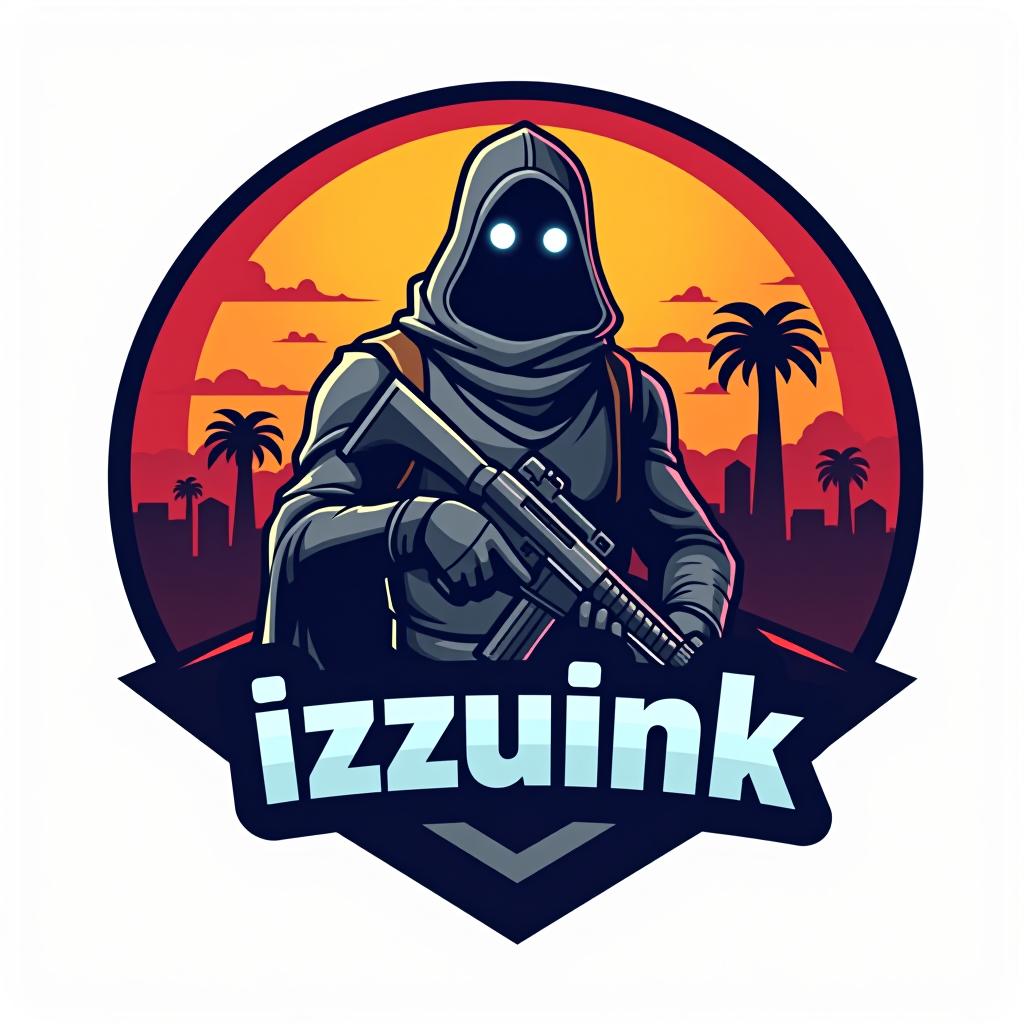  design a logo, manette avec une vague au dessus et écrit izzuink, juste au dessus de la manette et des jeux vidéo, gta en arrière plan fortnite, rocket, league, with the text 'izzuink'.