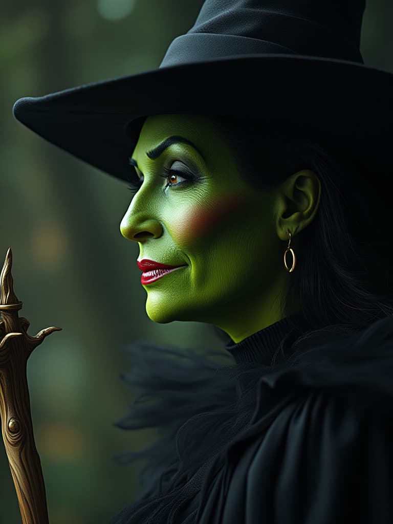  kamala harris as the wicked witch of the west, greenish skin long nose