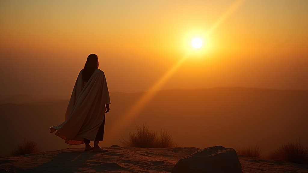  history of biblical times, the sun rising over the valley of israel, symbolizing a new beginning and divine inspiration. hyperrealistic, full body, detailed clothing, highly detailed, cinematic lighting, stunningly beautiful, intricate, sharp focus, f/1. 8, 85mm, (centered image composition), (professionally color graded), ((bright soft diffused light)), volumetric fog, trending on instagram, trending on tumblr, HDR 4K, 8K