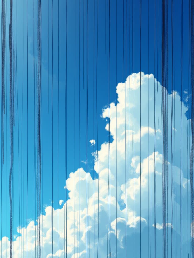  many black pencil scrawl stripes doodle on the sky with a beautiful blue sky background with unique soft white clouds. anime. studio ghibli style. firooze hyperrealistic, full body, detailed clothing, highly detailed, cinematic lighting, stunningly beautiful, intricate, sharp focus, f/1. 8, 85mm, (centered image composition), (professionally color graded), ((bright soft diffused light)), volumetric fog, trending on instagram, trending on tumblr, HDR 4K, 8K