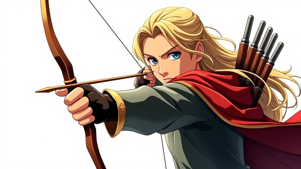  2d anime of legolas arwen gimli the lord of the rings, lord of the rings, film, bow and arrow, white backround,