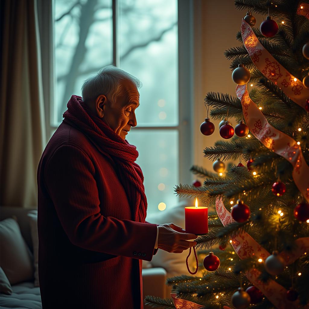  a portable art object for decorating the christmas tree, for eldery people, in winter aesthetics hyperrealistic, full body, detailed clothing, highly detailed, cinematic lighting, stunningly beautiful, intricate, sharp focus, f/1. 8, 85mm, (centered image composition), (professionally color graded), ((bright soft diffused light)), volumetric fog, trending on instagram, trending on tumblr, HDR 4K, 8K