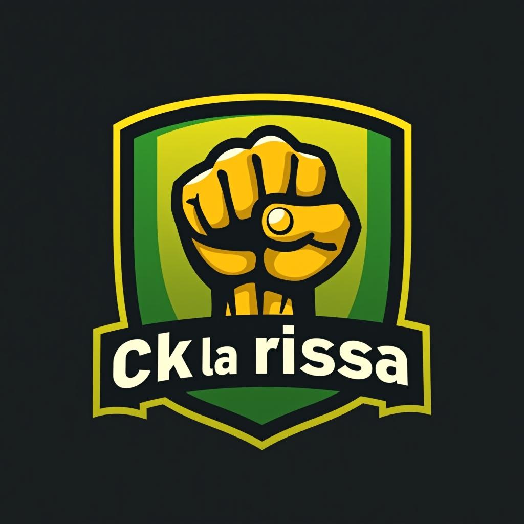  design a logo, logo for fantasy football with basic yellow green and black colors with a closed fist as a symbol and the writing csk la rissa, with the text 'csk la rissa'.