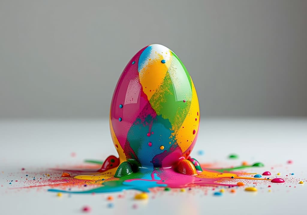  colorful paint splashing on easter egg