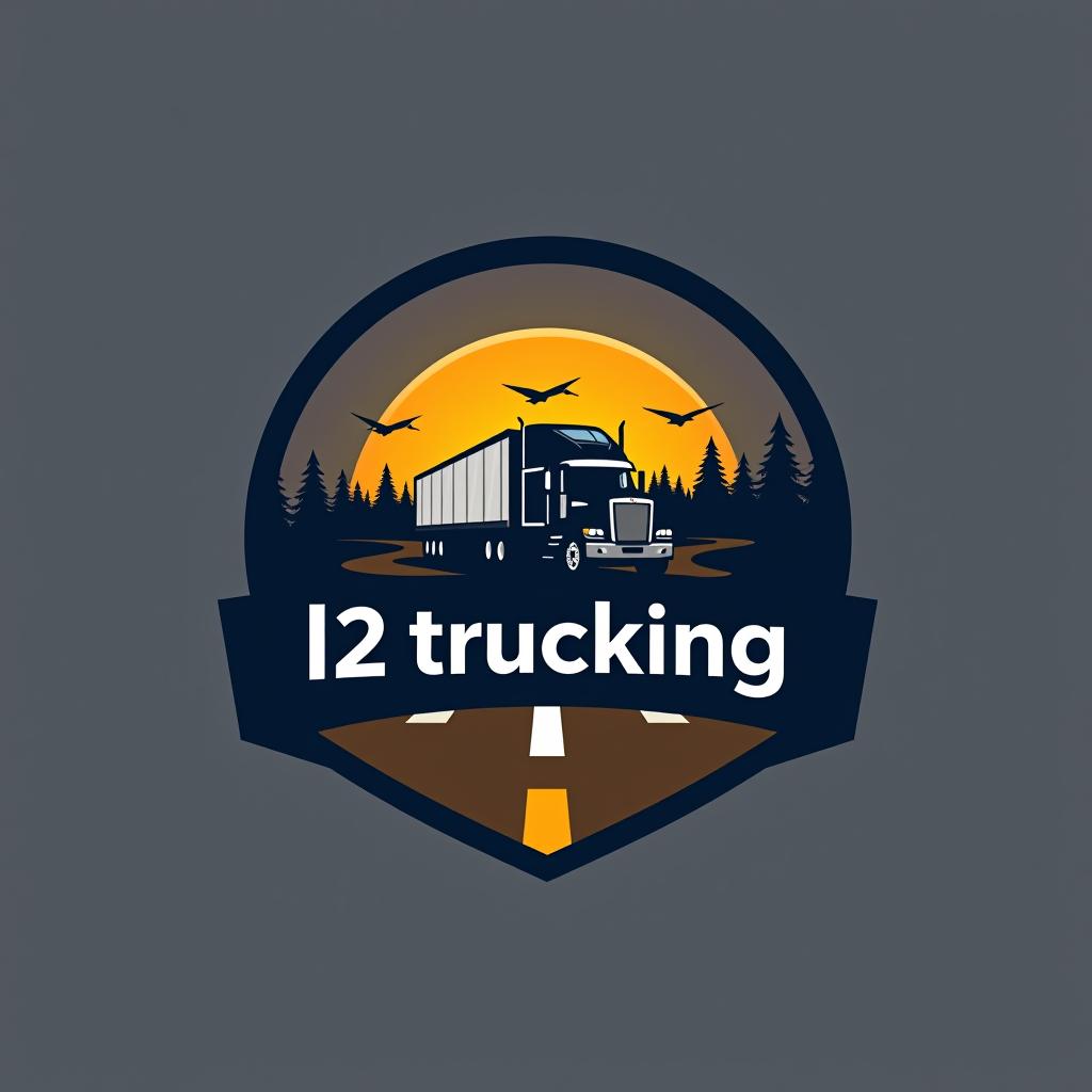  design a logo, create an emblem logo using a truck and a road, emphasizing the company’s focus on timelines and dependability., with the text 'l2 trucking'.