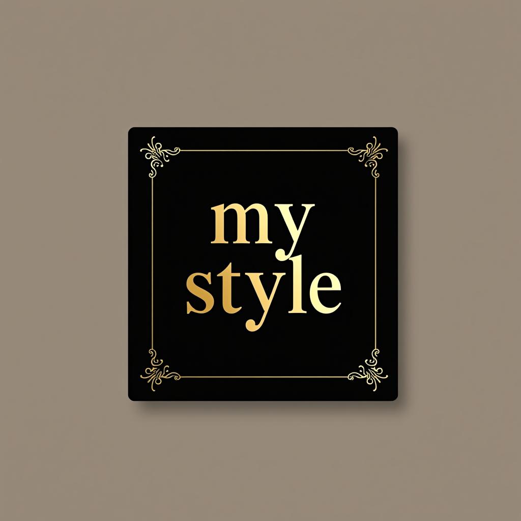  design a logo, black background and golden letters, square form, with desings , with the text 'my style'.