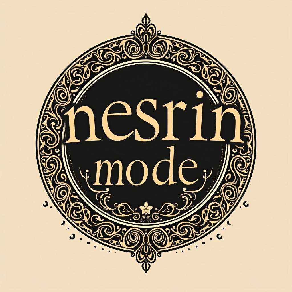  design a logo, in a surrealism style. erstelle mir ein logo für ein kleider laden abstrakt beige gold schwarz , with the text 'nesrin mode '.