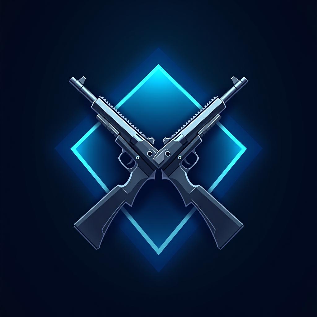  design a logo, esports logo, guns theme, white and blue color, diamond