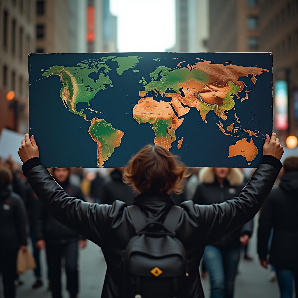  activist holding digital banner in urban protest for climate change awareness photo realistic image illustrating the impact of activism in addressing environmental issues in urba