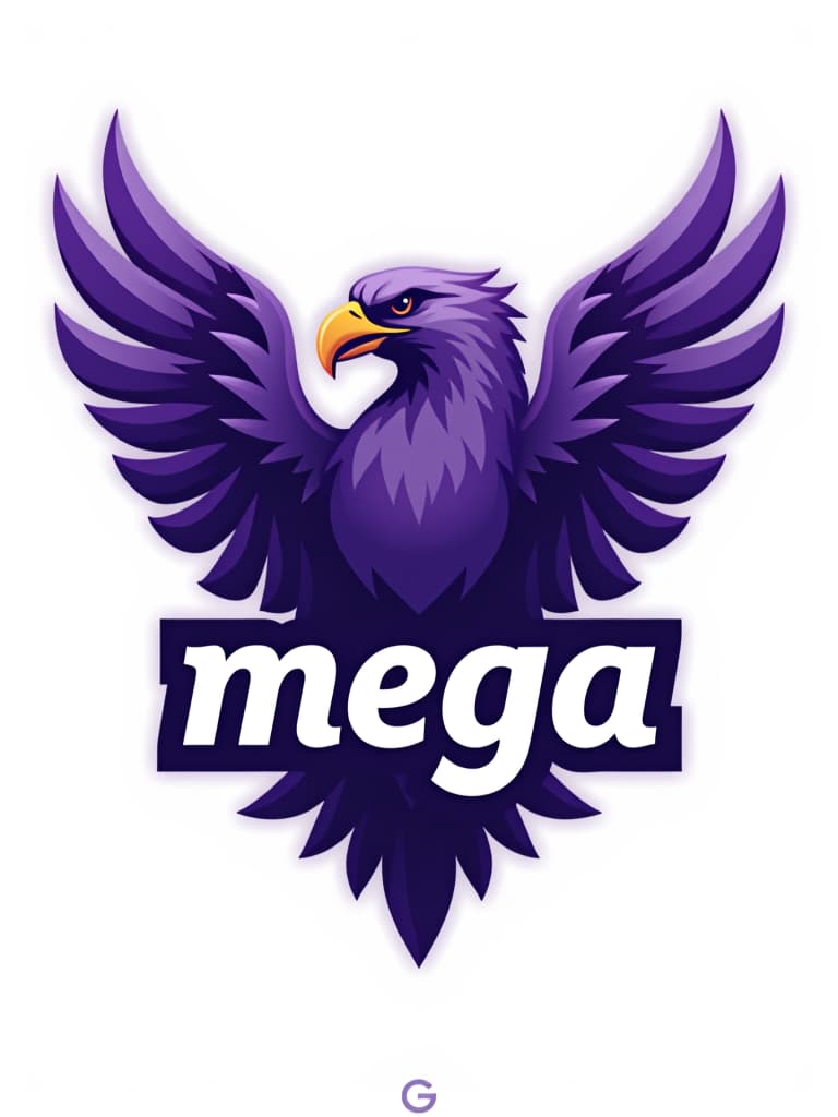  design a logo un aigle royal qui crie, couleur violet, with the text 'mega eagle esports '.