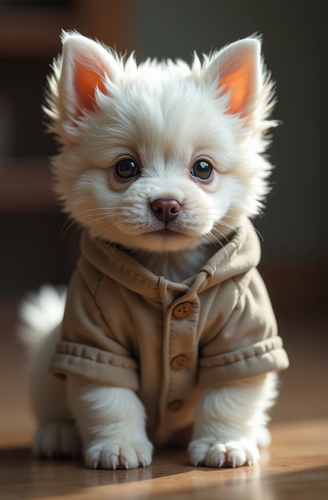  genera una foto de un cachorrito pequeño blanco de meses en donde este en una grama hyperrealistic, full body, detailed clothing, highly detailed, cinematic lighting, stunningly beautiful, intricate, sharp focus, f/1. 8, 85mm, (centered image composition), (professionally color graded), ((bright soft diffused light)), volumetric fog, trending on instagram, trending on tumblr, HDR 4K, 8K