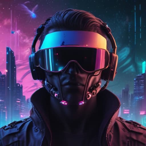 Synth wave single album cover in Cyberpunk style with Space background