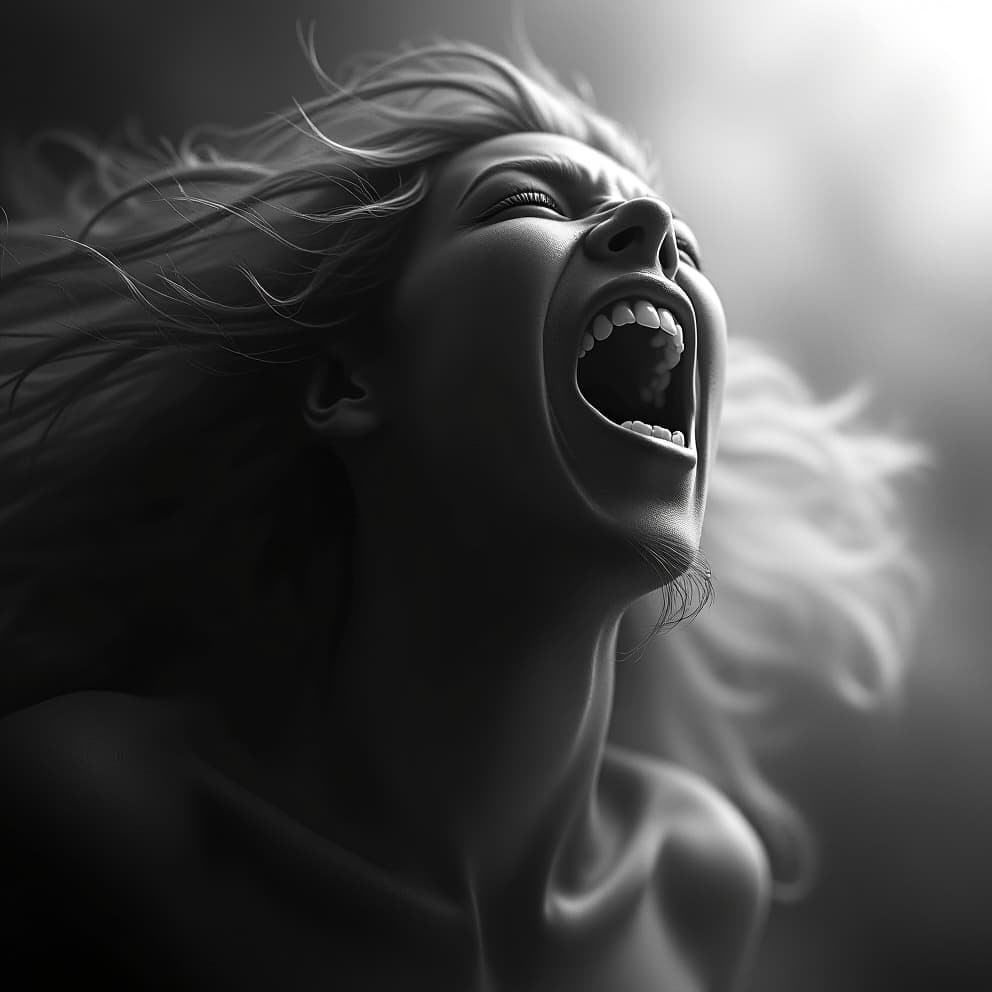  a dramatic, high contrast black and white image in the style of flux, showcasing a scene of intense emotion and movement.hyper detail, intricate details, sharp focus, high resolution, 8k, ultra detailed, vib