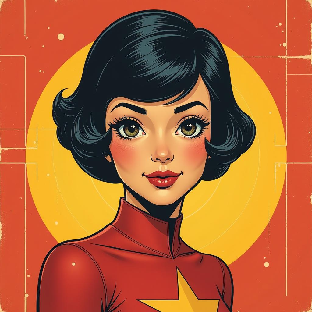  retro futuristic a superhero with short dark hair . vintage sci fi, 50s and 60s style, atomic age, vibrant, highly detailed