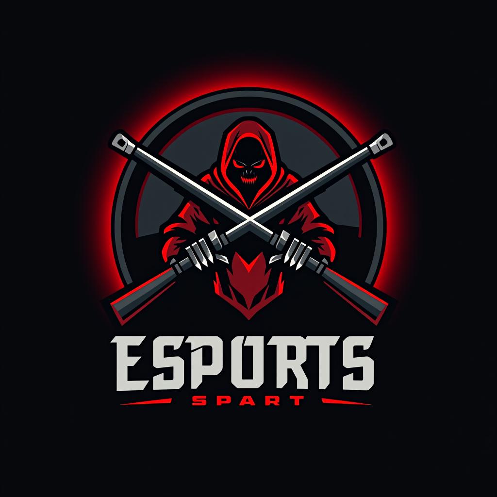  design a logo, esports logo, guns theme, black and red color