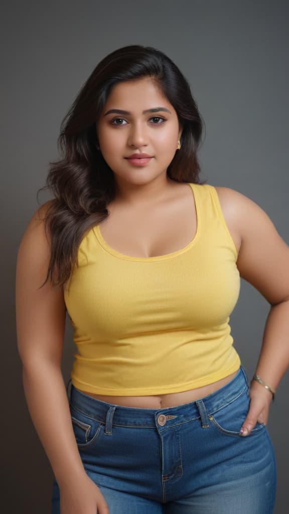 ((masterpiece)),(((best quality))), 8k, high detailed, ultra detailed, Indian girl transformation from chubby fat to fit in tight jeans and sleeveless yellow top, Indian girl, body transformation, chubby, fat, fit, tight jeans, sleeveless yellow top hyperrealistic, full body, detailed clothing, highly detailed, cinematic lighting, stunningly beautiful, intricate, sharp focus, f/1. 8, 85mm, (centered image composition), (professionally color graded), ((bright soft diffused light)), volumetric fog, trending on instagram, trending on tumblr, HDR 4K, 8K