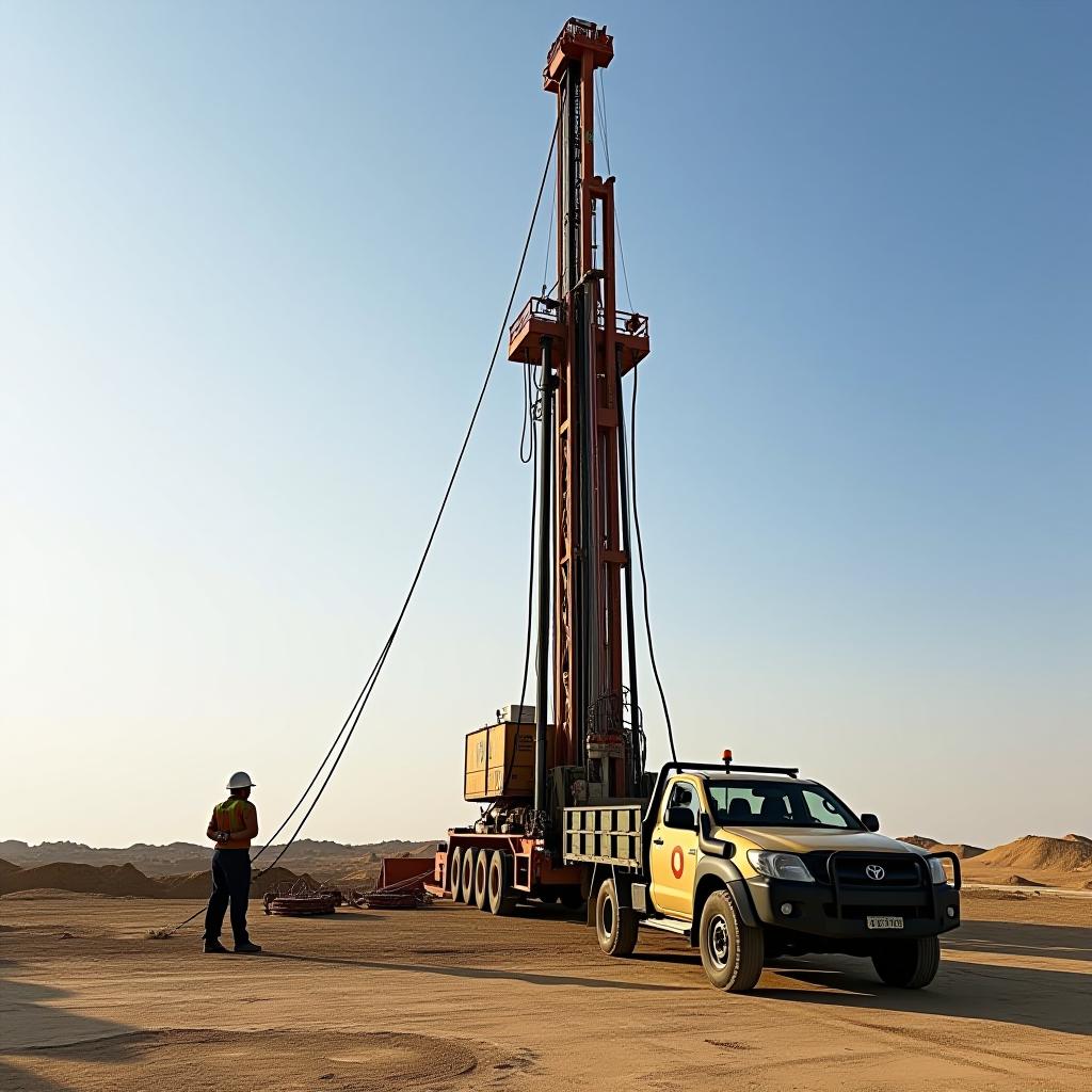  two installers are drilling a well in egypt.