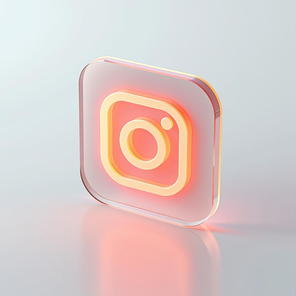  {[instagram]} icon, peach gradient, white background, frosted glass, transparent sense of science and technology, ultra minimalist appearance, bright color, studio lighting, peach and white background, industrial design, a wealth of details, ultra high definition, dribble, pinterest, ray tracing, isometric view, blender, c4d, oc renderer seed 3062166470 v 6.0 style raw, [[side view]] glowing from the inside