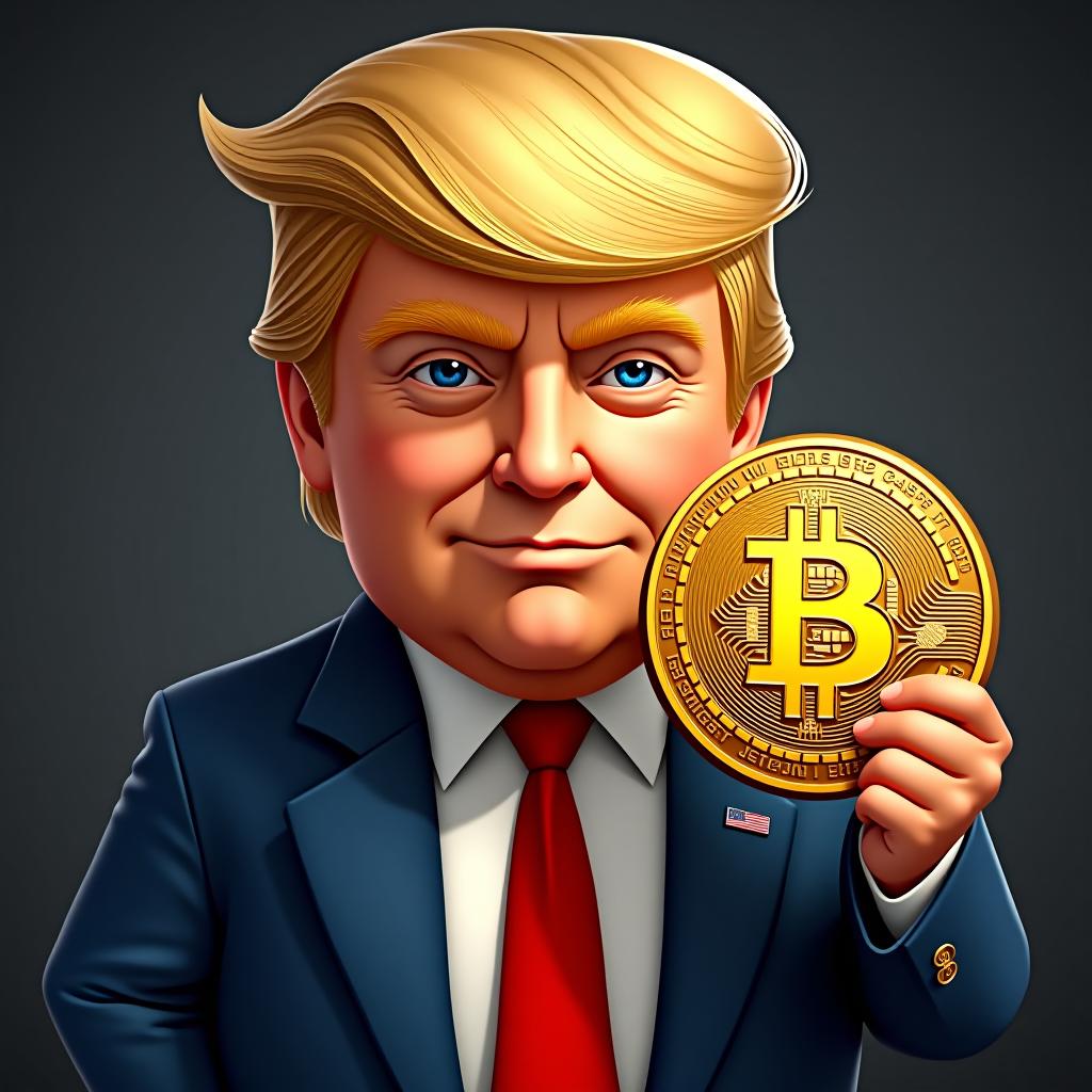  donald trump with a bitcoin as a trophy