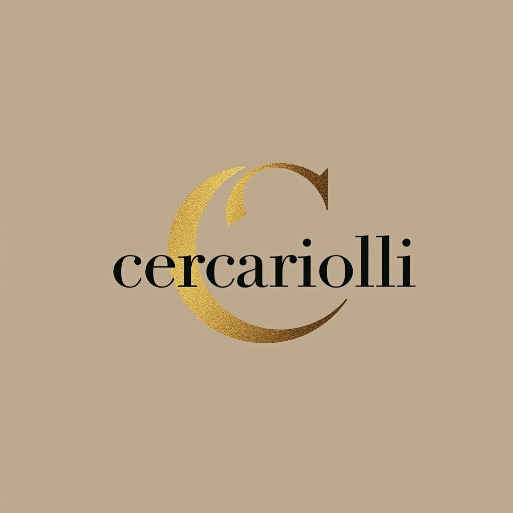  design a logo, quero uma logo para loja de roupa com o nome de cercariolli, na cor bege terroso, dourado e branco que tenha um brasão com um c no meio fonte parecida com a da revista vogue, with the text 'cercariolli '.