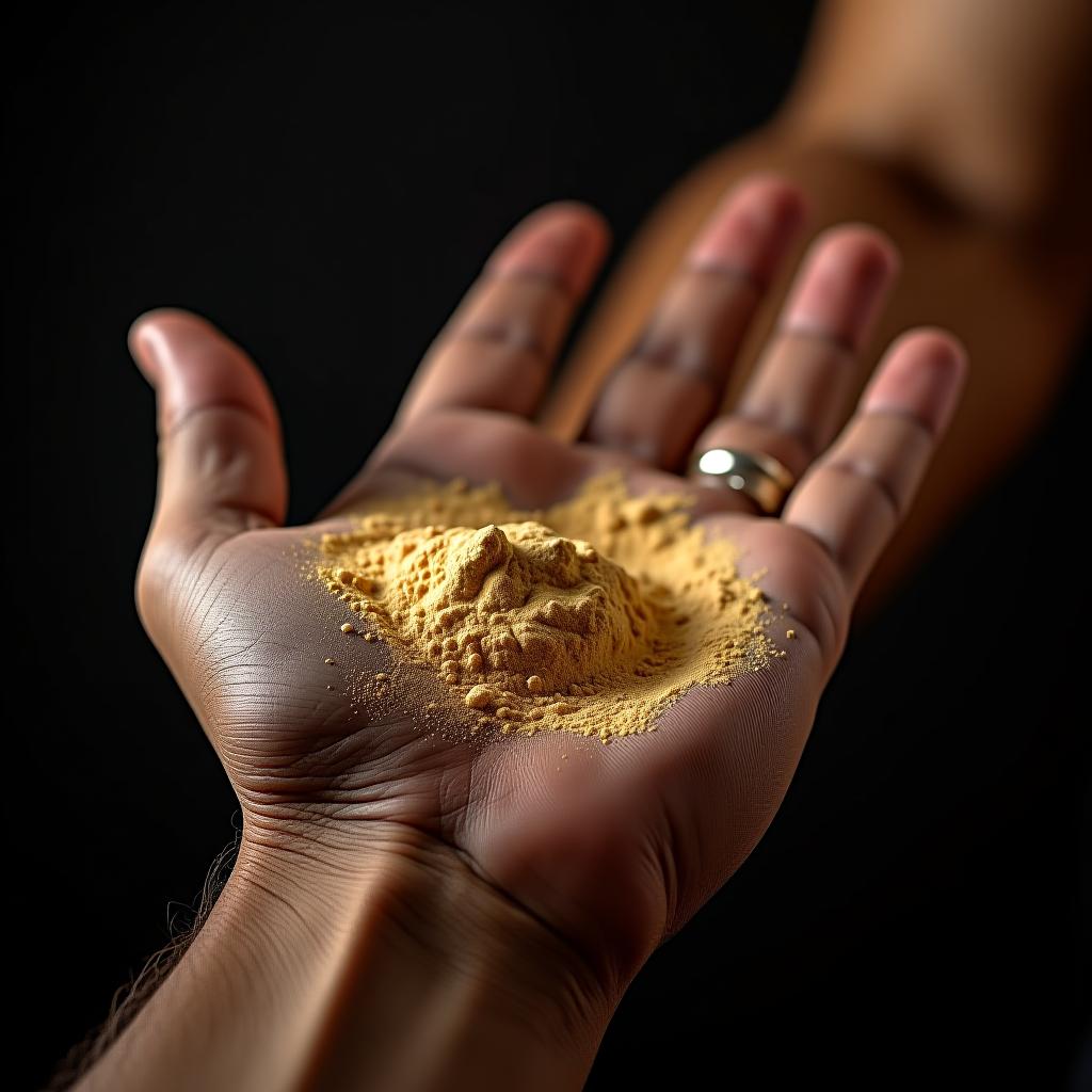  protein powder in man muscular hand shape, bodybuilding and power sport concept