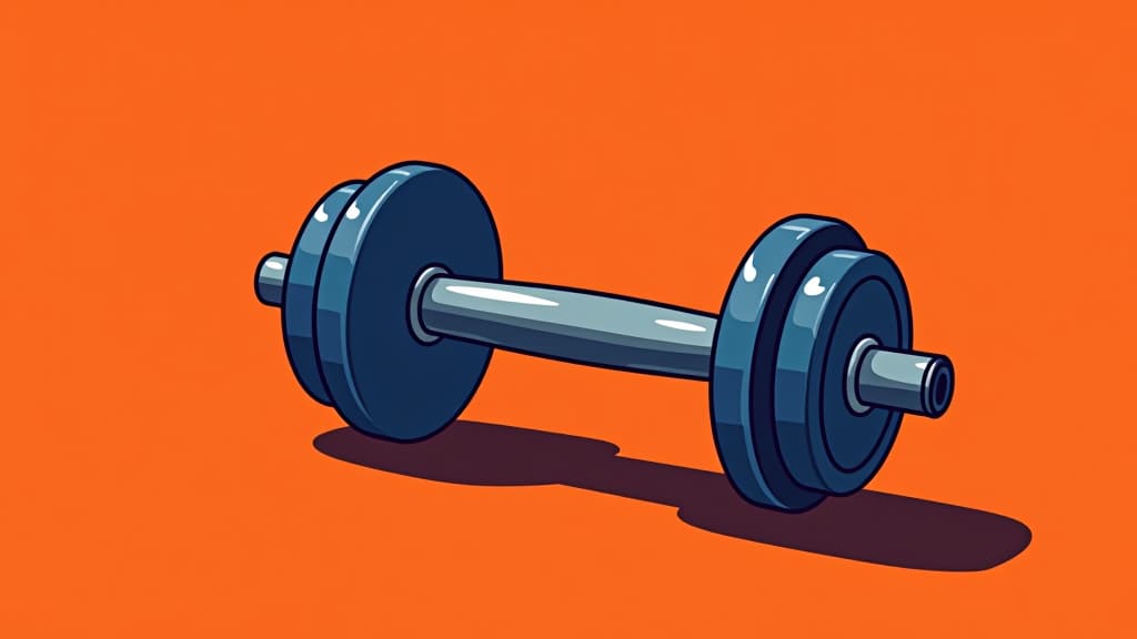  gym dumbbell illustration on orange background, copy space. fitness sport workout training or exercise equipment, bodybuilding and weightlifting, muscle power and strength, healthy active lifestyle