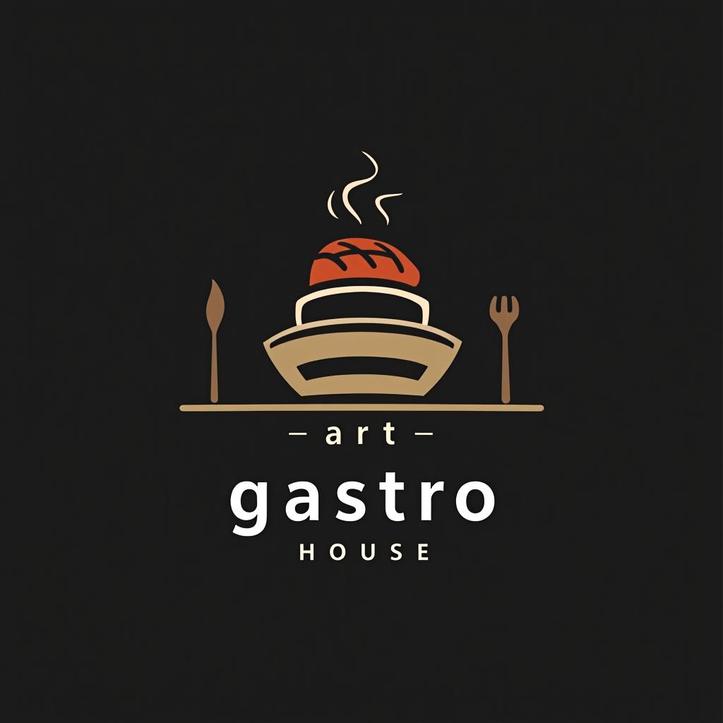  design a logo, in a minimalism style. fundo branco silhueta de cozinheiro montando prato de sushi, entregas de comida , with the text 'art gastro house'.