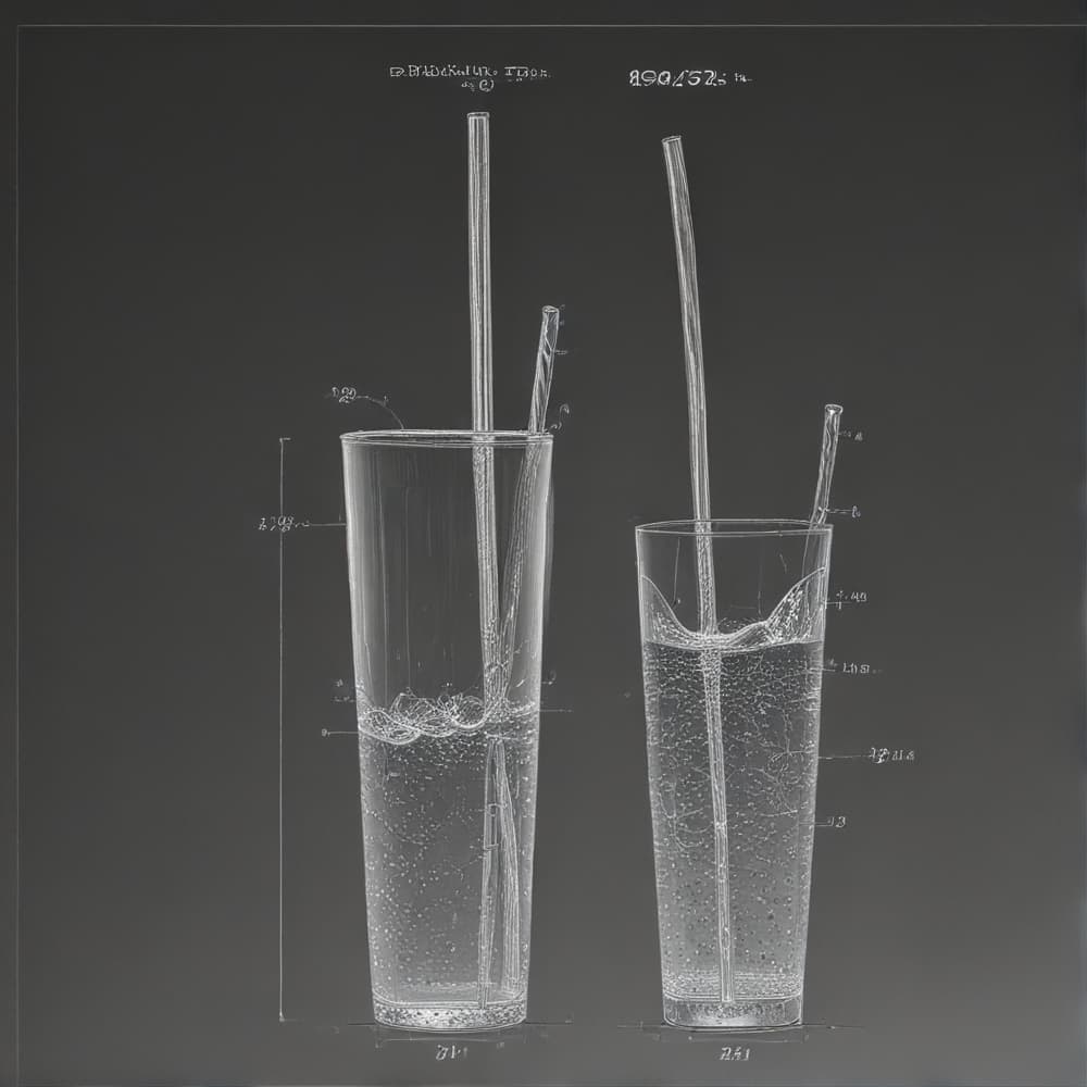 patent drawing style forDrinking straw with the top half inch having bubbled texture