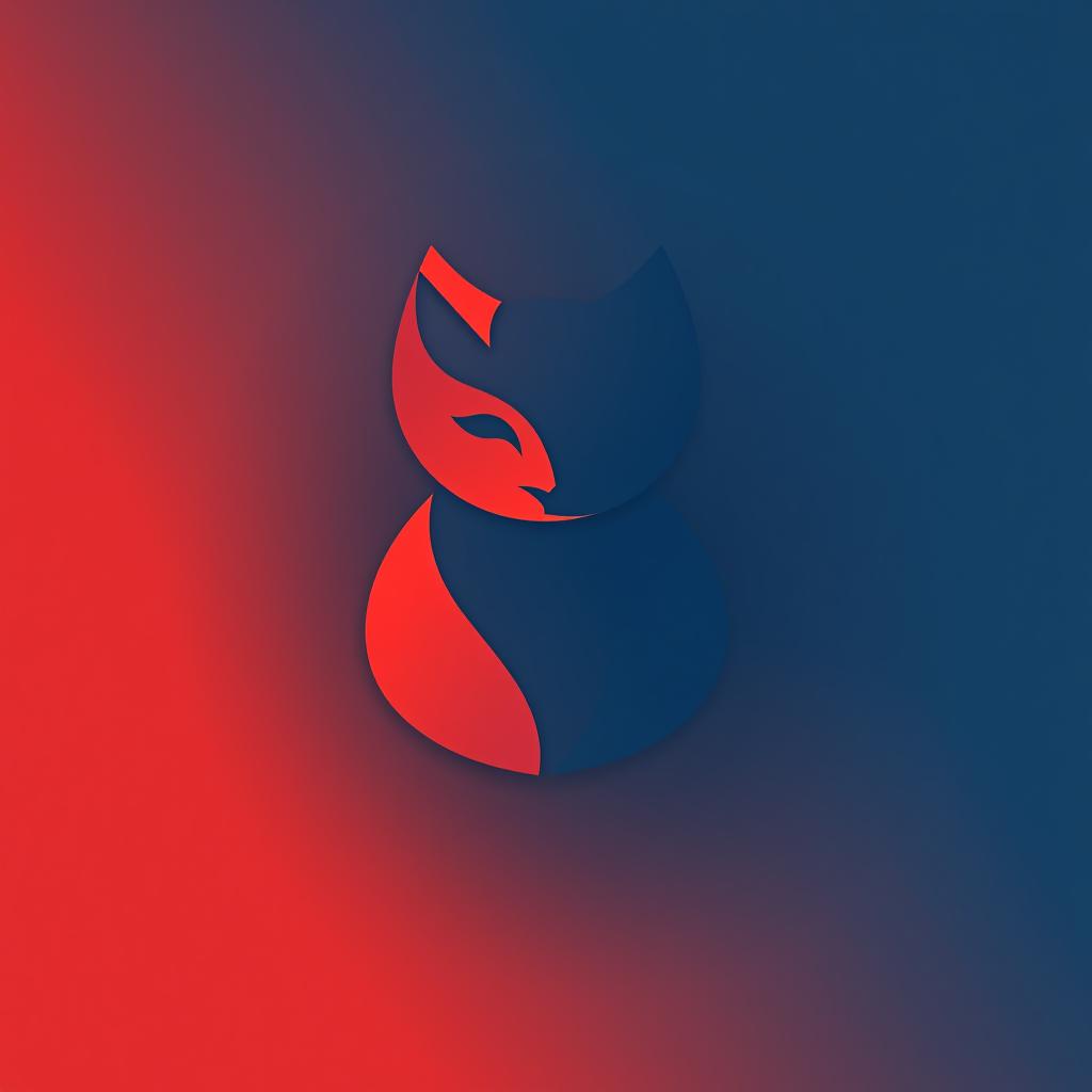  design a logo, minimalistic logo of a cat, blue and red background