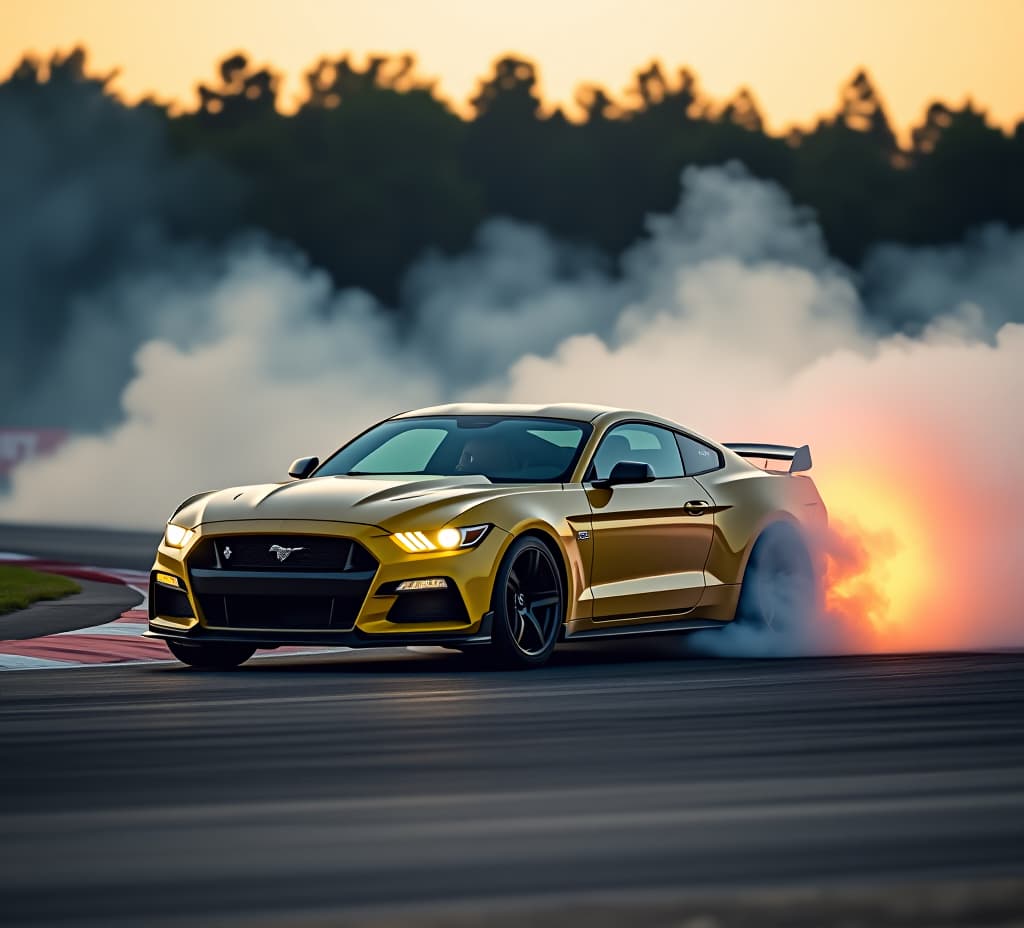  sports car burnout and drifting on the racing track with smoke and heat. high performance thrills