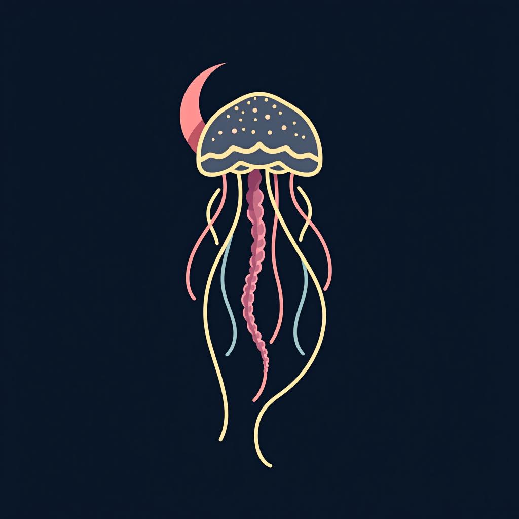  design a logo, simple jellyfish and crescent moon