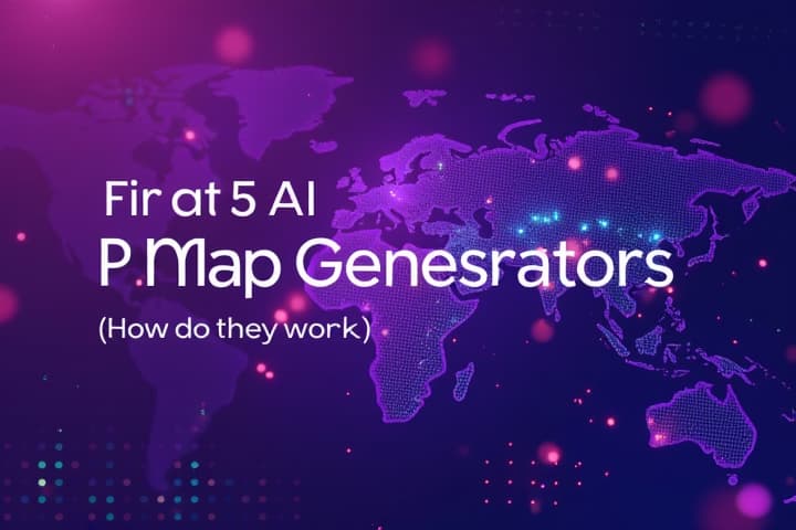  a visually striking blog cover featuring a deep purple background that conveys a sense of technology and innovation. the title 'top 5 ai map generators [how do they work]' in bold white text that stands out against the purple, with a modern and sleek font. include elements that symbolize ai and mapping, such as circuit patterns, digital map icons, and abstract shapes. the overall design should evoke a sense of futuristic technology and creativity, appealing to tech enthusiasts and professionals.